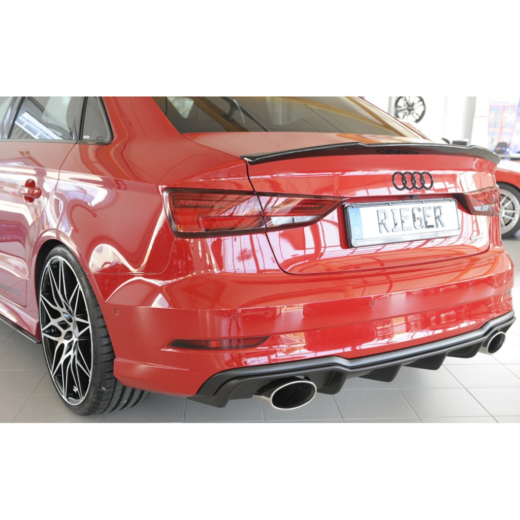 Rieger vložka zadního nárazníku pro Audi A3 8V 3-dvéř. (convertible 8V7), 5-dvéř. (sedan 8VS) po faceliftu, plast ABS bez povrchové úpravy, pro sportovní koncovky na obou stranách 152x95 mm