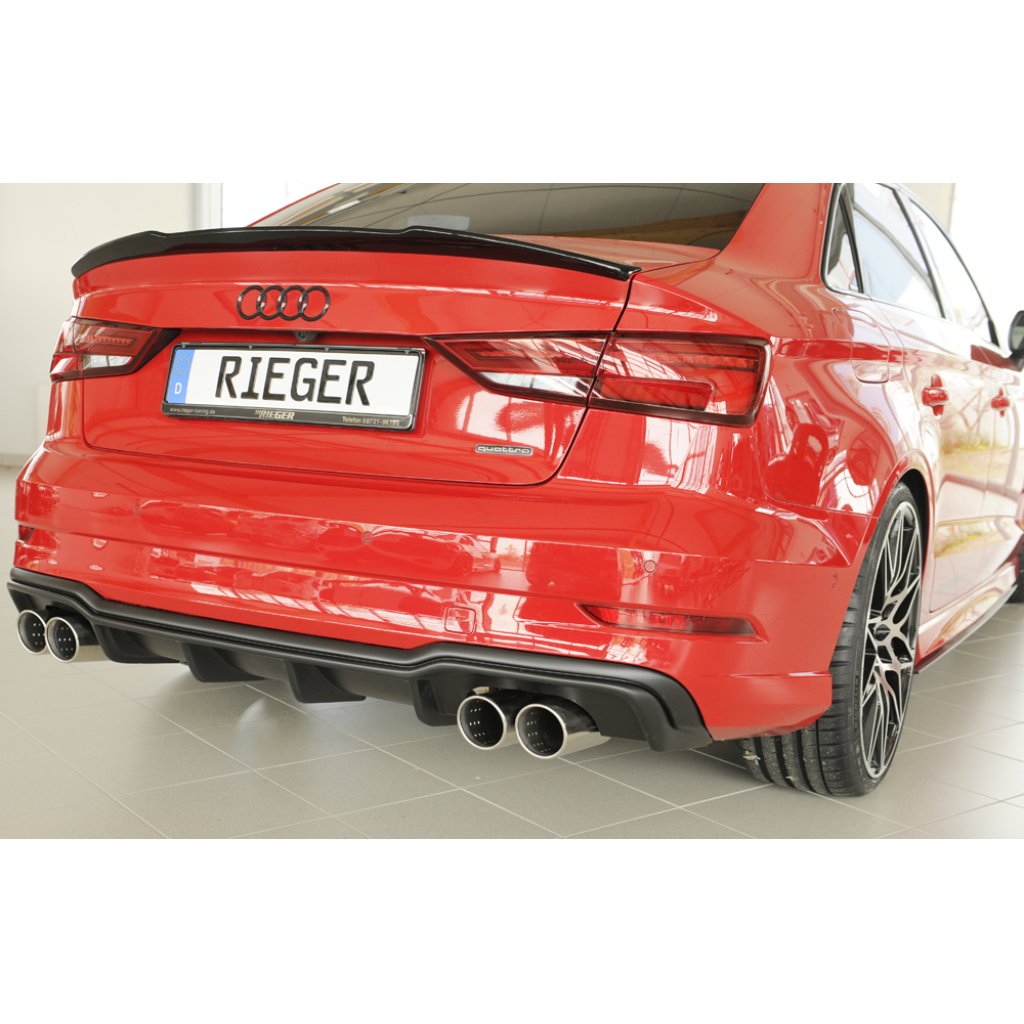 Rieger vložka zadního nárazníku pro Audi A3 8V 3-dvéř. (convertible 8V7), 5-dvéř. (sedan 8VS) po faceliftu, plast ABS bez povrchové úpravy, pro sportovní koncovky na obou stranách 4x90 mm