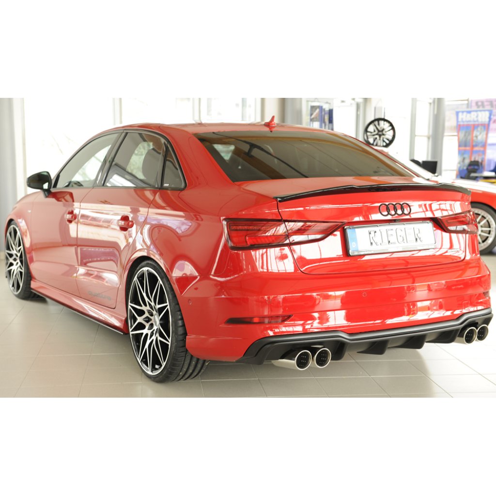 Rieger vložka zadního nárazníku pro Audi A3 8V 3-dvéř. (convertible 8V7), 5-dvéř. (sedan 8VS) po faceliftu, plast ABS bez povrchové úpravy, pro sportovní koncovky na obou stranách 4x90 mm