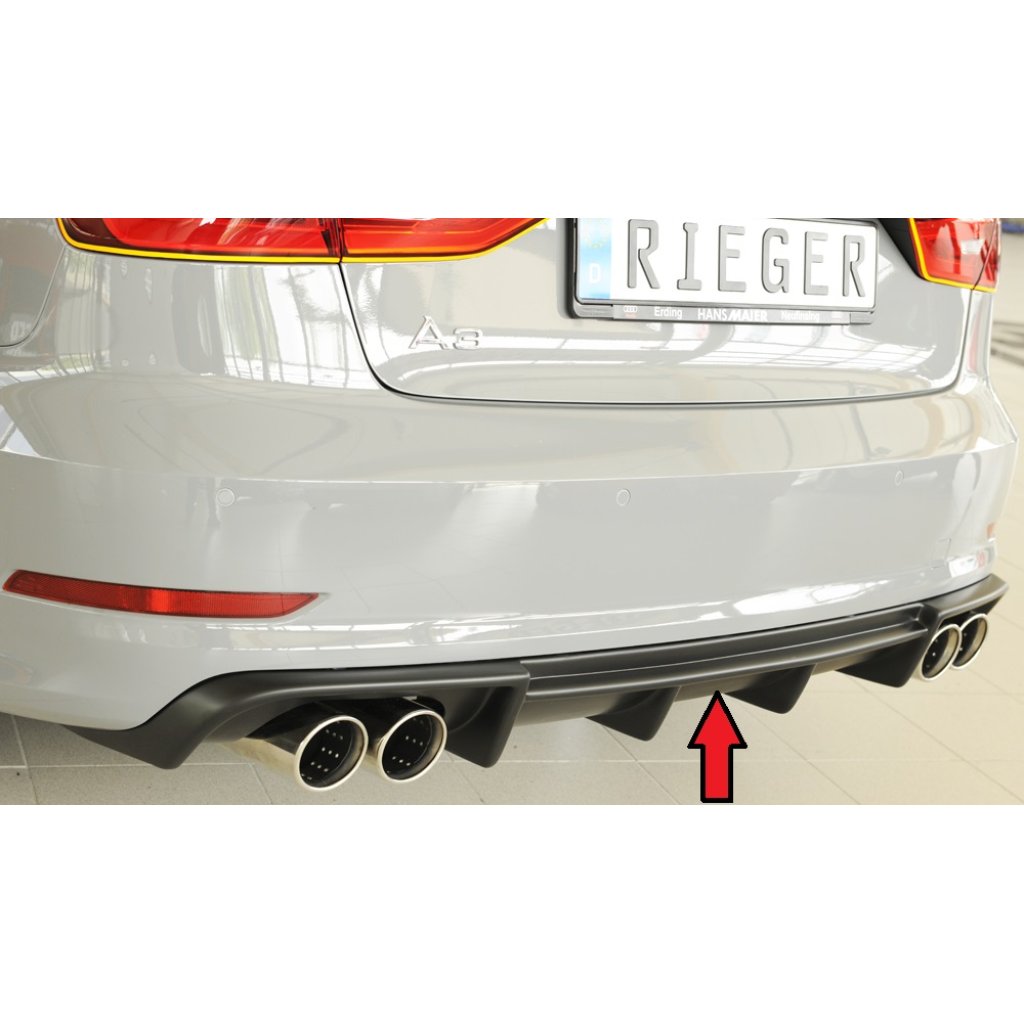 Rieger vložka zadního nárazníku pro Audi A3 8V 3-dvéř. (convertible 8V7), 5-dvéř. (sedan 8VS) před faceliftem, plast ABS bez povrchové úpravy, pro dvojité koncovky na obou stranách 4x90 mm