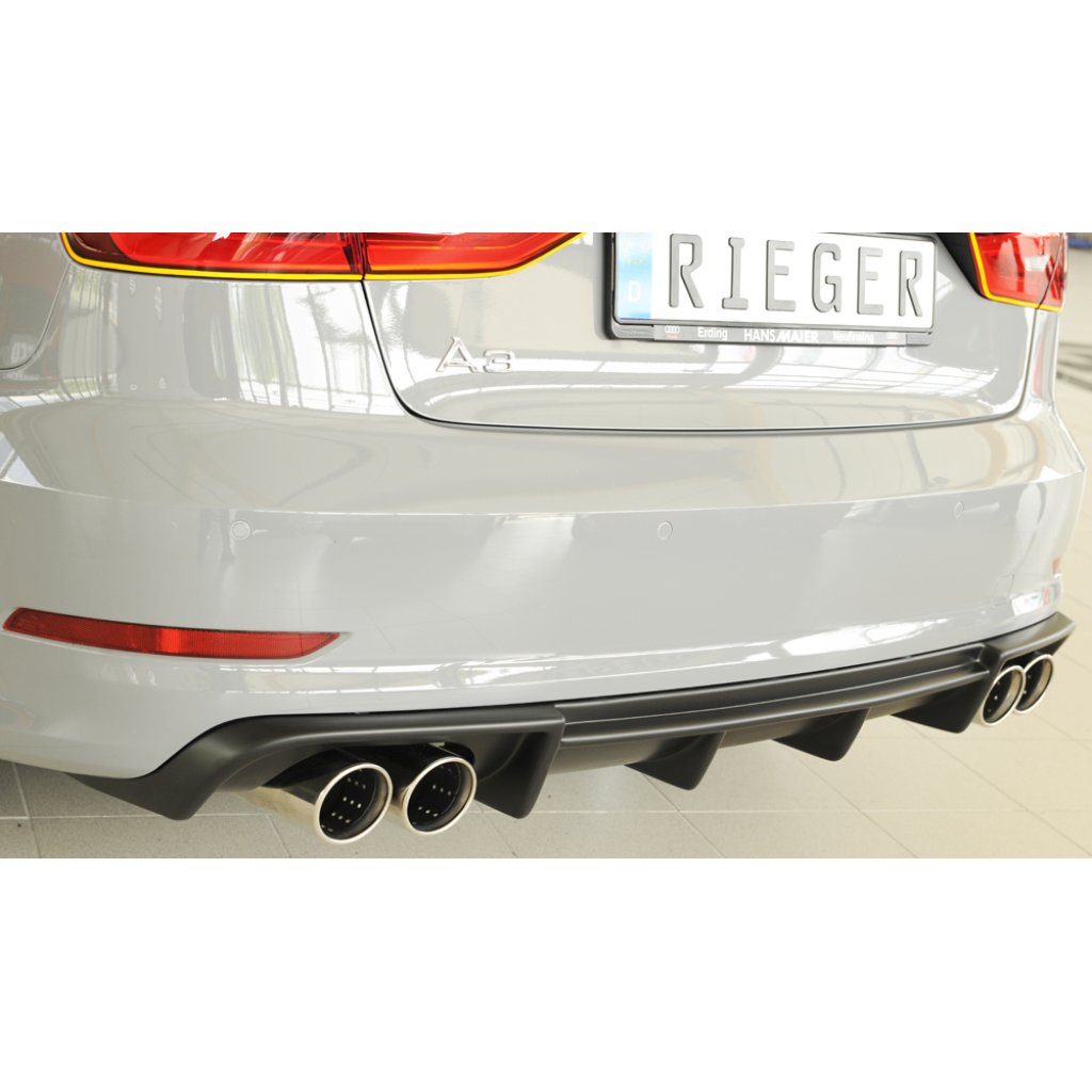 Rieger vložka zadního nárazníku pro Audi A3 8V 3-dvéř. (convertible 8V7), 5-dvéř. (sedan 8VS) před faceliftem, plast ABS bez povrchové úpravy, pro dvojité koncovky na obou stranách 4x90 mm