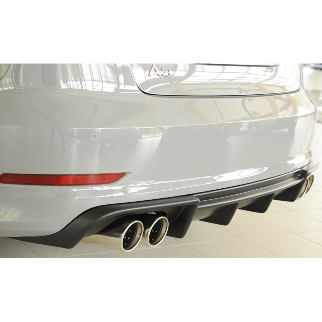Rieger vložka zadního nárazníku pro Audi A3 8V 3-dvéř. (convertible 8V7), 5-dvéř. (sedan 8VS) před faceliftem, plast ABS bez povrchové úpravy, pro dvojité koncovky na obou stranách 4x90 mm