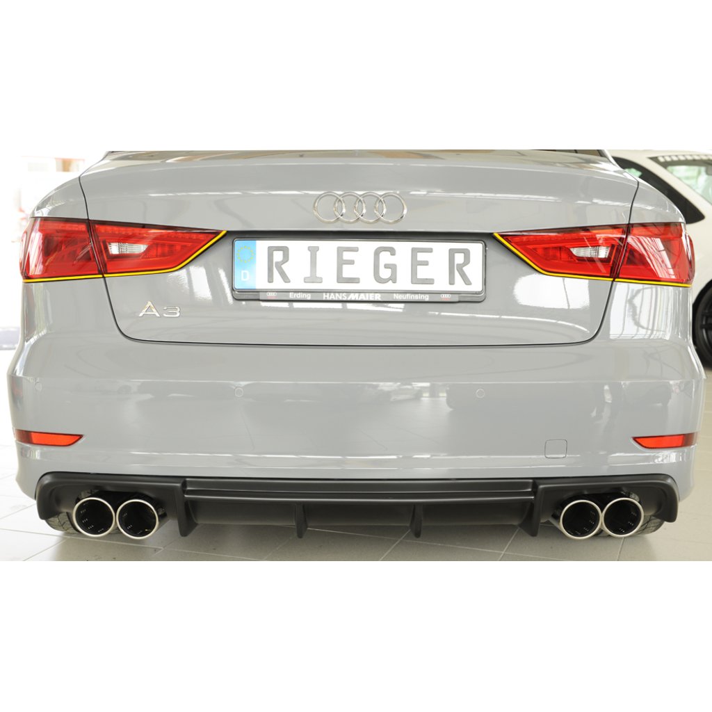 Rieger vložka zadního nárazníku pro Audi A3 8V 3-dvéř. (convertible 8V7), 5-dvéř. (sedan 8VS) před faceliftem, plast ABS bez povrchové úpravy, pro dvojité koncovky na obou stranách 4x90 mm