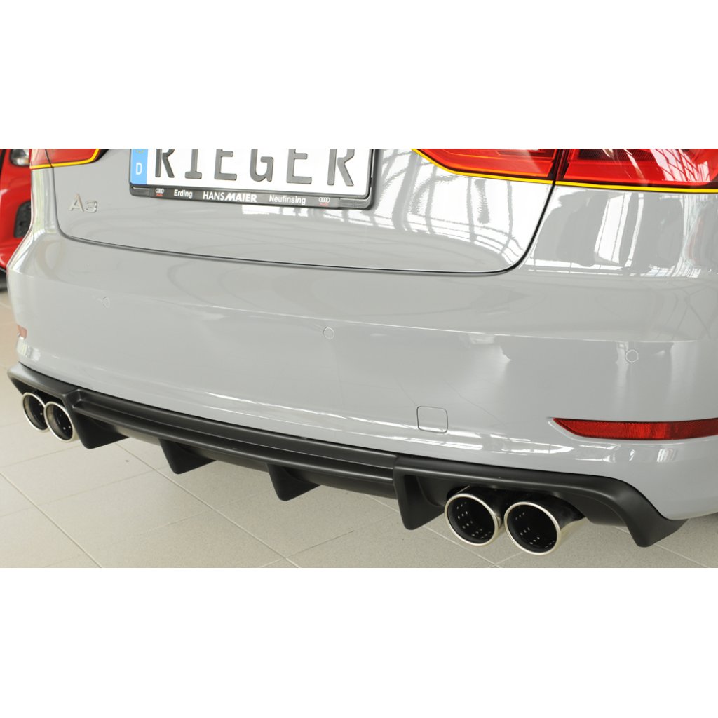 Rieger vložka zadního nárazníku pro Audi A3 8V 3-dvéř. (convertible 8V7), 5-dvéř. (sedan 8VS) před faceliftem, plast ABS bez povrchové úpravy, pro dvojité koncovky na obou stranách 4x90 mm