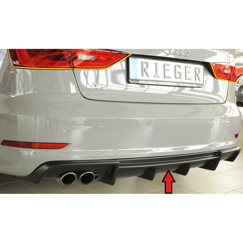 Rieger vložka zadního nárazníku pro Audi A3 8V 3-dvéř. (convertible 8V7), 5-dvéř. (sedan 8VS) před faceliftem, plast ABS bez povrchové úpravy, pro dvojitou koncovku vlevo
