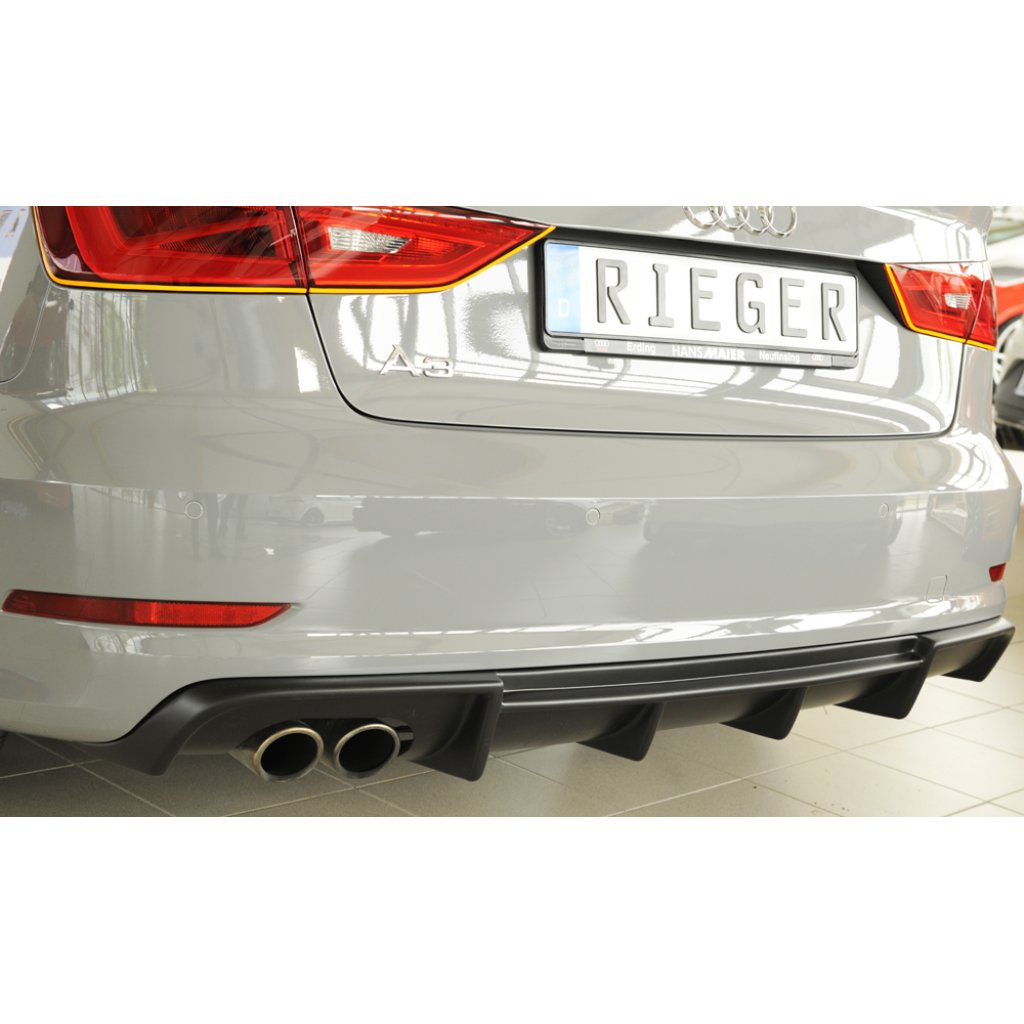 Rieger vložka zadního nárazníku pro Audi A3 8V 3-dvéř. (convertible 8V7), 5-dvéř. (sedan 8VS) před faceliftem, plast ABS bez povrchové úpravy, pro dvojitou koncovku vlevo