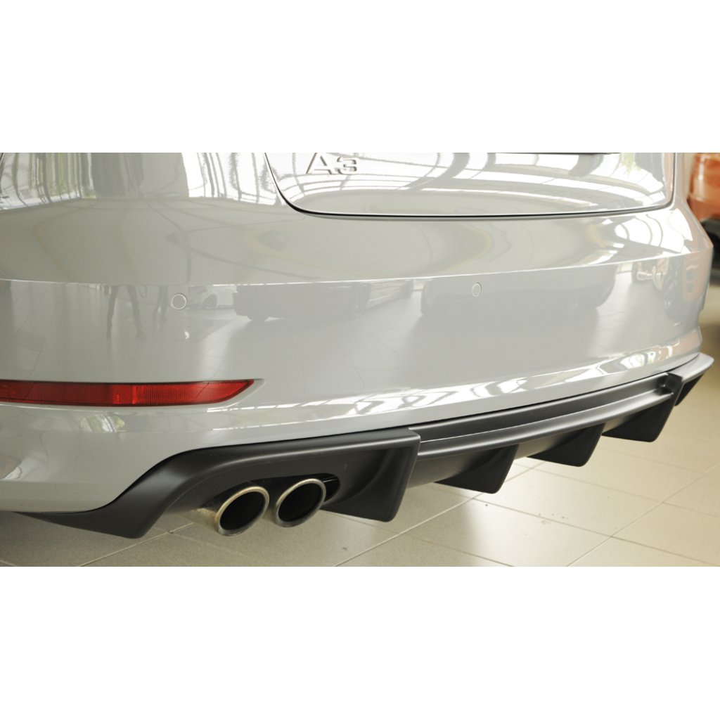 Rieger vložka zadního nárazníku pro Audi A3 8V 3-dvéř. (convertible 8V7), 5-dvéř. (sedan 8VS) před faceliftem, plast ABS bez povrchové úpravy, pro dvojitou koncovku vlevo