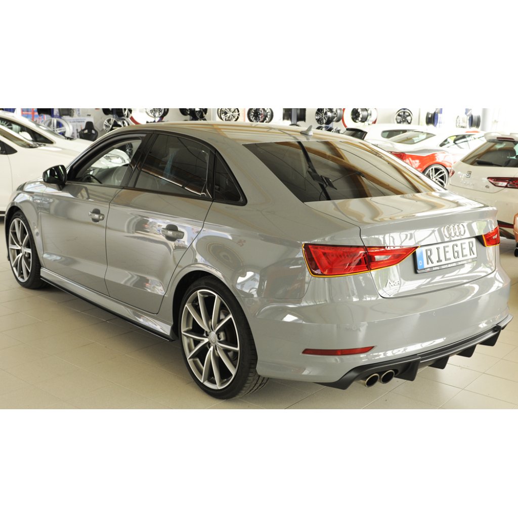 Rieger vložka zadního nárazníku pro Audi A3 8V 3-dvéř. (convertible 8V7), 5-dvéř. (sedan 8VS) před faceliftem, plast ABS bez povrchové úpravy, pro dvojitou koncovku vlevo