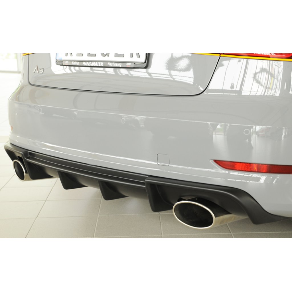 Rieger vložka zadního nárazníku pro Audi A3 8V 3-dvéř. (convertible 8V7), 5-dvéř. (sedan 8VS) před faceliftem, plast ABS bez povrchové úpravy, pro koncovky vlevo/vpravo 152x95 mm