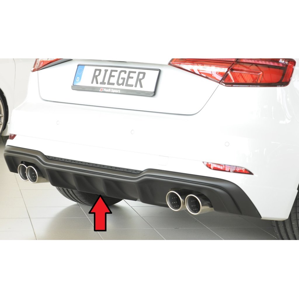 Rieger vložka zadního nárazníku pro Audi A3 8V 3-dvéř. (hatchback 8V1), 5-dvéř. (sportback 8VA) po faceliftu, plast ABS bez povrchové úpravy, pro dvojité koncovky na obou stranách 4x90 mm