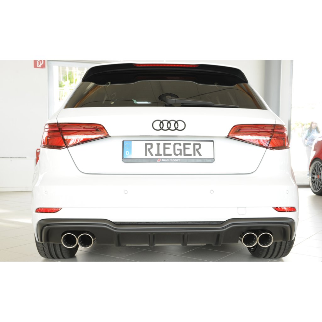 Rieger vložka zadního nárazníku pro Audi A3 8V 3-dvéř. (hatchback 8V1), 5-dvéř. (sportback 8VA) po faceliftu, plast ABS bez povrchové úpravy, pro dvojité koncovky na obou stranách 4x90 mm