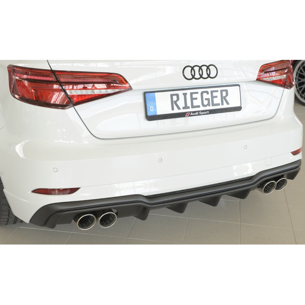 Rieger vložka zadního nárazníku pro Audi A3 8V 3-dvéř. (hatchback 8V1), 5-dvéř. (sportback 8VA) po faceliftu, plast ABS bez povrchové úpravy, pro dvojité koncovky na obou stranách 4x90 mm