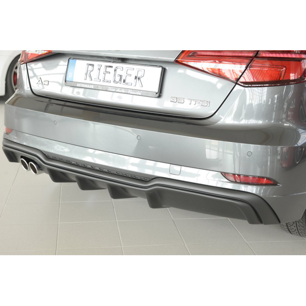 Rieger vložka zadního nárazníku pro Audi A3 8V 3-dvéř. (hatchback 8V1), 5-dvéř. (sportback 8VA) po faceliftu, plast ABS bez povrchové úpravy, pro dvojitou koncovku vlevo