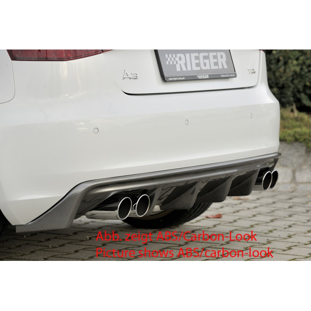 Rieger vložka zadního nárazníku pro Audi A3 8V 3-dvéř. (hatchback 8V1), 5-dvéř. (sportback 8VA) před faceliftem, plast ABS bez povrchové úpravy, mimo S-Line, pro dvojité koncovky na obou stranách