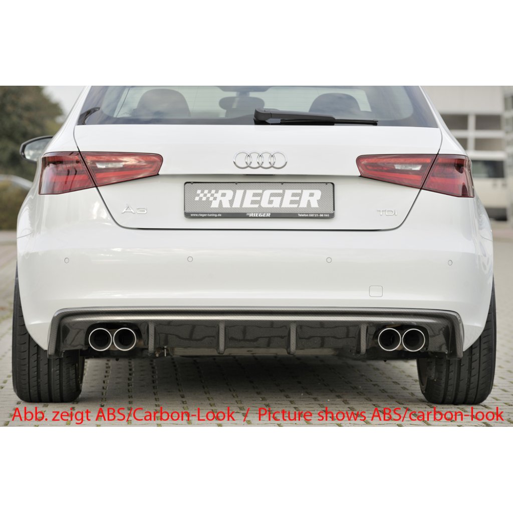 Rieger vložka zadního nárazníku pro Audi A3 8V 3-dvéř. (hatchback 8V1), 5-dvéř. (sportback 8VA) před faceliftem, plast ABS bez povrchové úpravy, mimo S-Line, pro dvojité koncovky na obou stranách