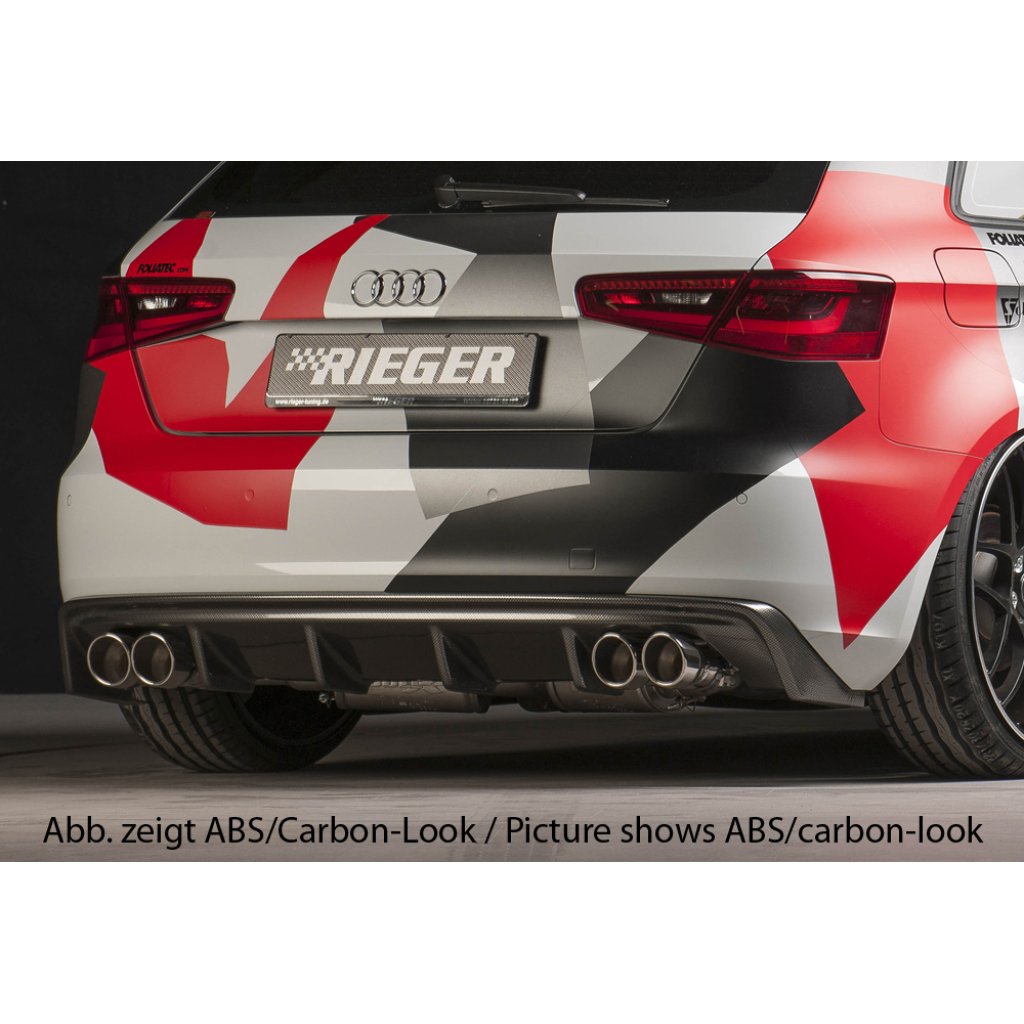 Rieger vložka zadního nárazníku pro Audi A3 8V 3-dvéř. (hatchback 8V1), 5-dvéř. (sportback 8VA) před faceliftem, plast ABS bez povrchové úpravy, mimo S-Line, pro dvojité koncovky na obou stranách