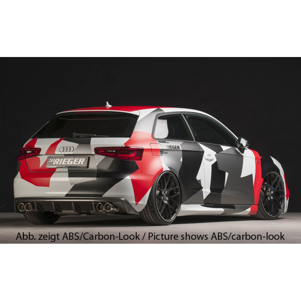 Rieger vložka zadního nárazníku pro Audi A3 8V 3-dvéř. (hatchback 8V1), 5-dvéř. (sportback 8VA) před faceliftem, plast ABS bez povrchové úpravy, mimo S-Line, pro dvojité koncovky na obou stranách