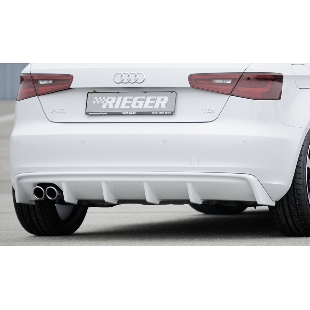 Rieger vložka zadního nárazníku pro Audi A3 8V 3-dvéř. (hatchback 8V1), 5-dvéř. (sportback 8VA) před faceliftem, plast ABS bez povrchové úpravy, mimo S-Line, pro dvojitou koncovku vlevo