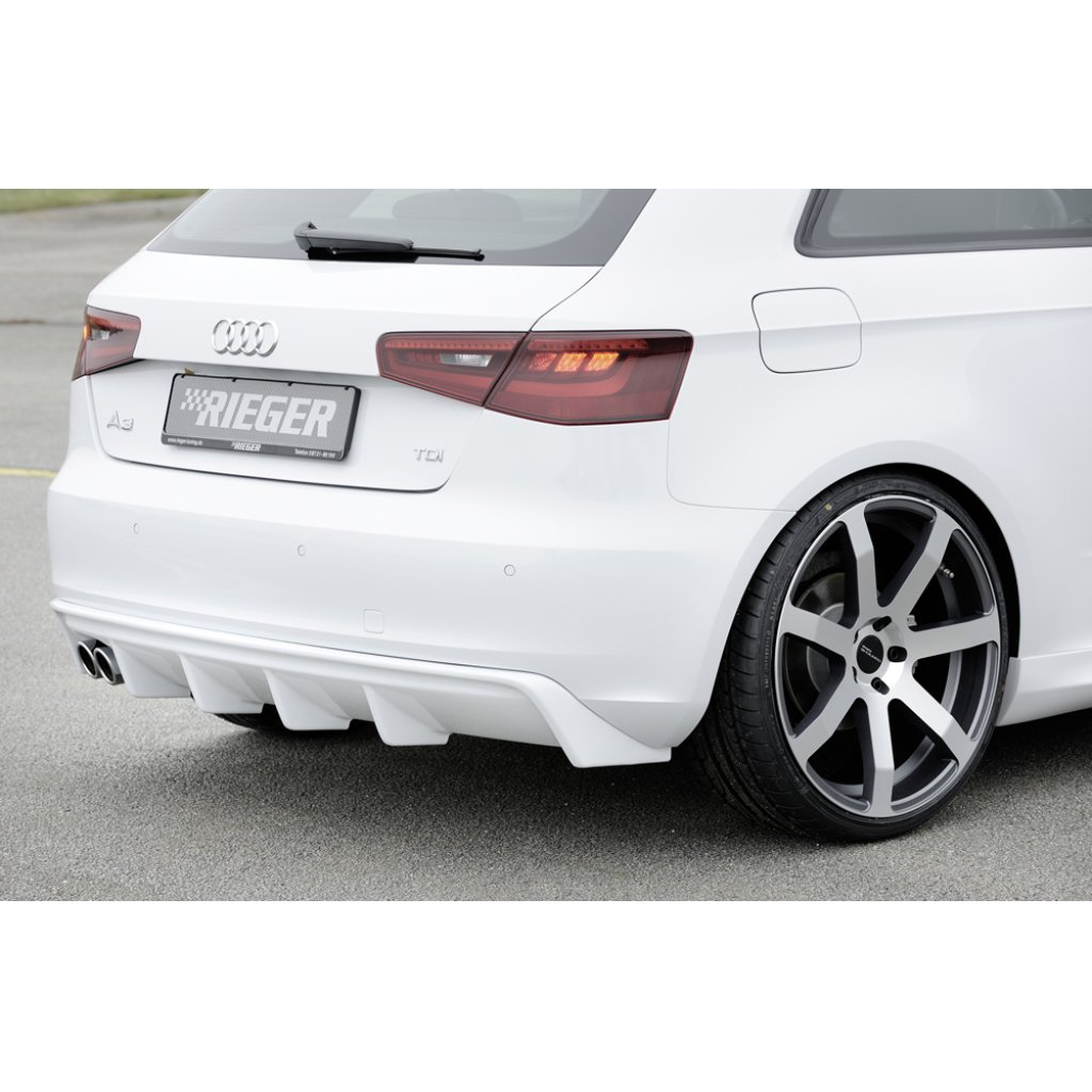 Rieger vložka zadního nárazníku pro Audi A3 8V 3-dvéř. (hatchback 8V1), 5-dvéř. (sportback 8VA) před faceliftem, plast ABS bez povrchové úpravy, mimo S-Line, pro dvojitou koncovku vlevo