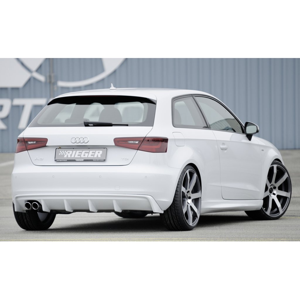 Rieger vložka zadního nárazníku pro Audi A3 8V 3-dvéř. (hatchback 8V1), 5-dvéř. (sportback 8VA) před faceliftem, plast ABS bez povrchové úpravy, mimo S-Line, pro dvojitou koncovku vlevo