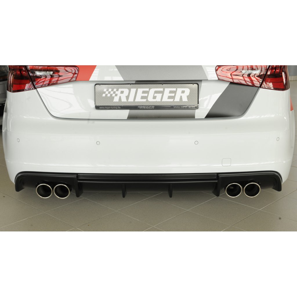 Rieger vložka zadního nárazníku pro Audi A3 8V 3-dvéř. (hatchback 8V1), 5-dvéř. (sportback 8VA) před faceliftem, plast ABS bez povrchové úpravy, S-Line, pro dvojité koncovky na obou stranách 4x90 mm