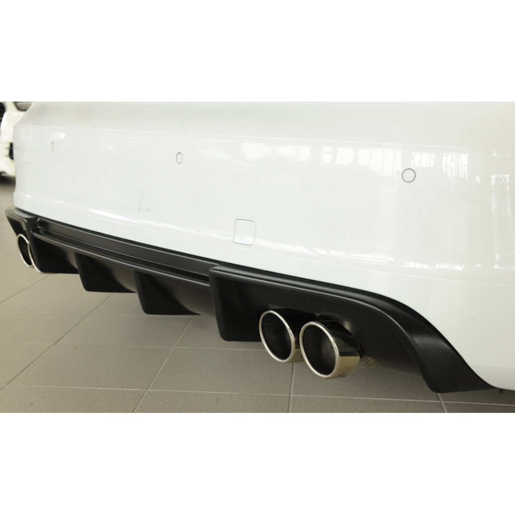 Rieger vložka zadního nárazníku pro Audi A3 8V 3-dvéř. (hatchback 8V1), 5-dvéř. (sportback 8VA) před faceliftem, plast ABS bez povrchové úpravy, S-Line, pro dvojité koncovky na obou stranách 4x90 mm