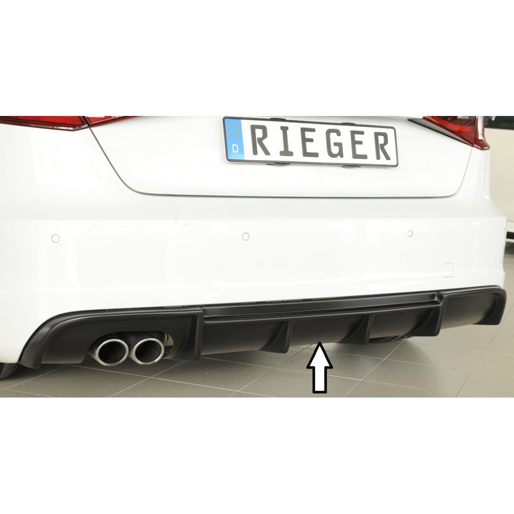 Rieger vložka zadního nárazníku pro Audi A3 8V 3-dvéř. (hatchback 8V1), 5-dvéř. (sportback 8VA) před faceliftem, plast ABS bez povrchové úpravy, S-Line, pro dvojitou koncovku vlevo