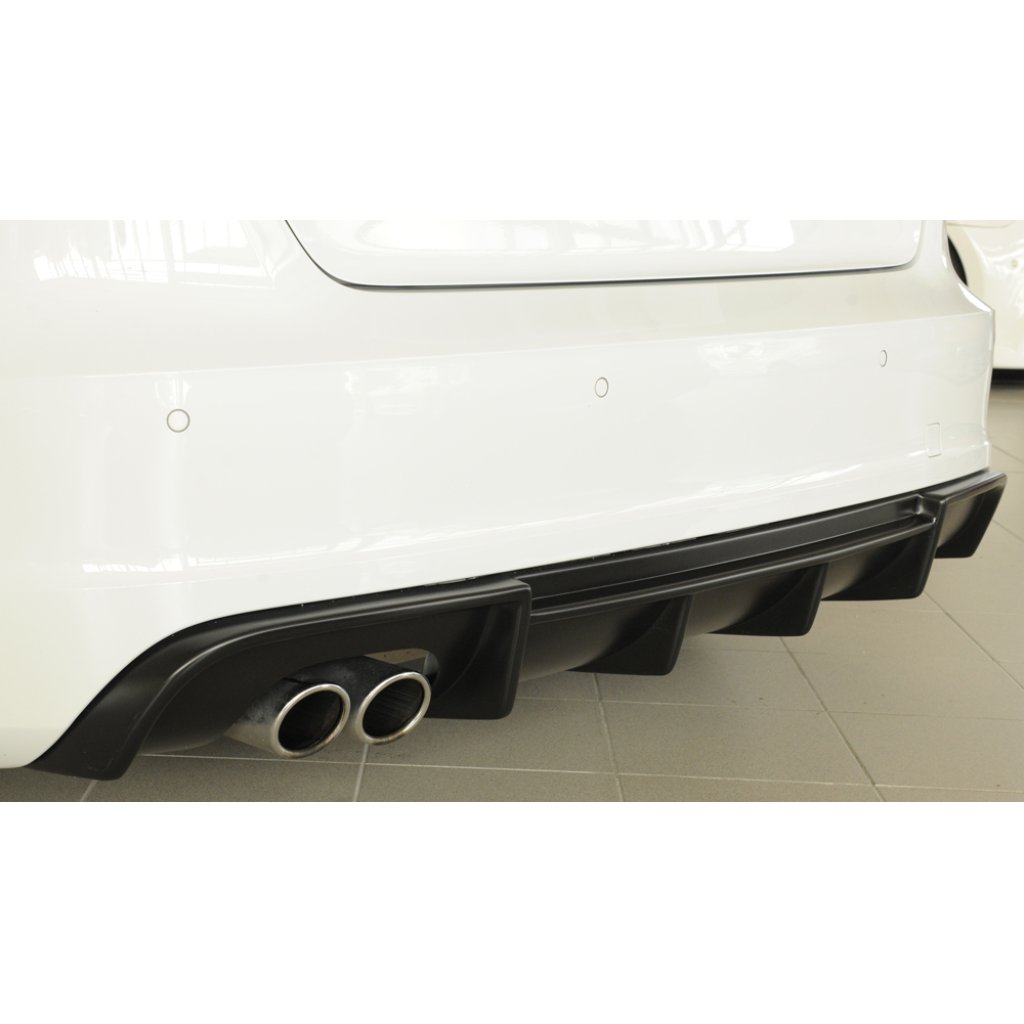 Rieger vložka zadního nárazníku pro Audi A3 8V 3-dvéř. (hatchback 8V1), 5-dvéř. (sportback 8VA) před faceliftem, plast ABS bez povrchové úpravy, S-Line, pro dvojitou koncovku vlevo
