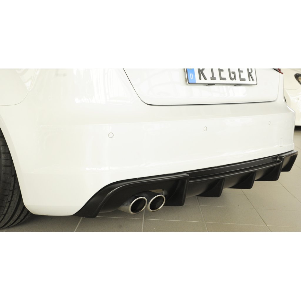 Rieger vložka zadního nárazníku pro Audi A3 8V 3-dvéř. (hatchback 8V1), 5-dvéř. (sportback 8VA) před faceliftem, plast ABS bez povrchové úpravy, S-Line, pro dvojitou koncovku vlevo