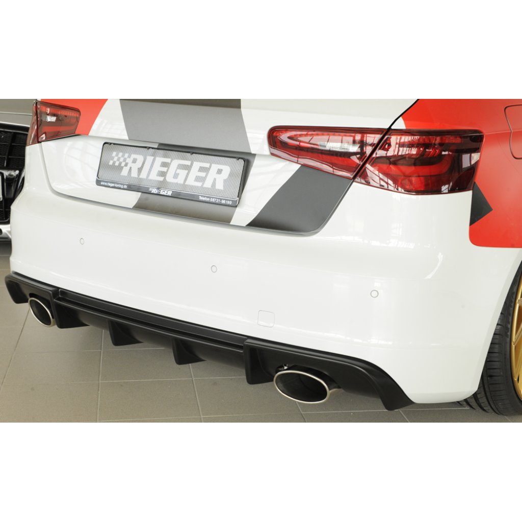 Rieger vložka zadního nárazníku pro Audi A3 8V 3-dvéř. (hatchback 8V1), 5-dvéř. (sportback 8VA) před faceliftem, plast ABS bez povrchové úpravy, S-Line, pro sportovní koncovky na obou stranách 152x95 mm
