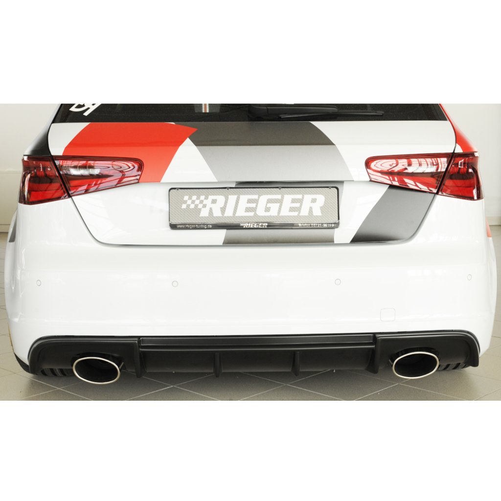 Rieger vložka zadního nárazníku pro Audi A3 8V 3-dvéř. (hatchback 8V1), 5-dvéř. (sportback 8VA) před faceliftem, plast ABS bez povrchové úpravy, S-Line, pro sportovní koncovky na obou stranách 152x95 mm