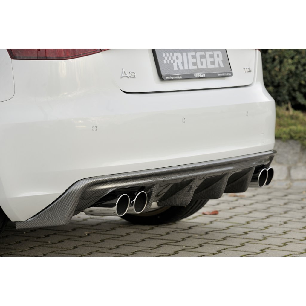 Rieger vložka zadního nárazníku pro Audi A3 8V 3-dvéř. (hatchback 8V1), 5-dvéř. (sportback 8VA) před faceliftem, plast ABS s povrchovou úpravou Carbon-Look, pro dvojité koncovky na obou stranách