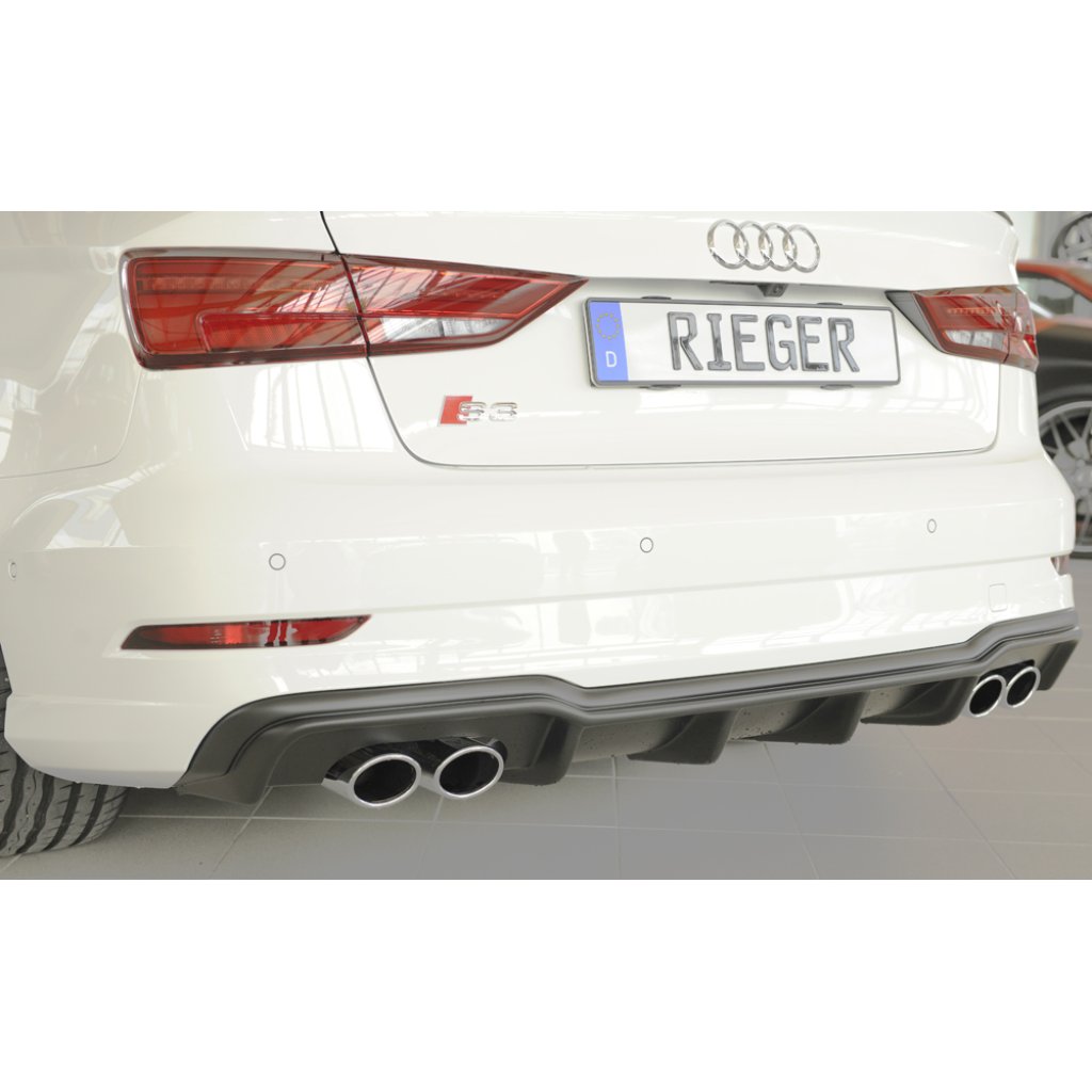 Rieger vložka zadního nárazníku pro Audi A3 S3 8V 3-dvéř. (convertible 8V7), 5-dvéř. (sedan 8VS) po faceliftu, plast ABS bez povrchové úpravy, pro orig. dvojité koncovky na obou stranách 4x90x72 mm