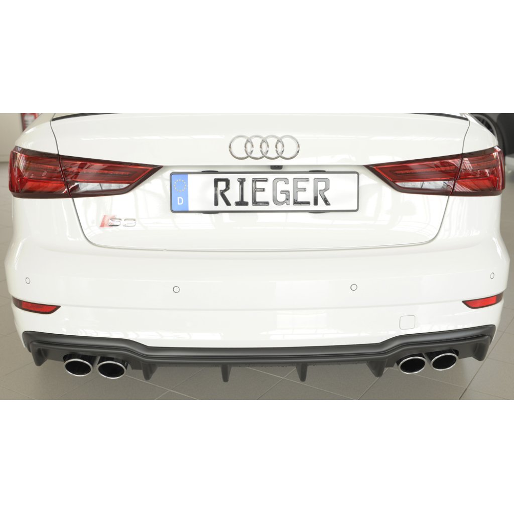 Rieger vložka zadního nárazníku pro Audi A3 S3 8V 3-dvéř. (convertible 8V7), 5-dvéř. (sedan 8VS) po faceliftu, plast ABS bez povrchové úpravy, pro orig. dvojité koncovky na obou stranách 4x90x72 mm