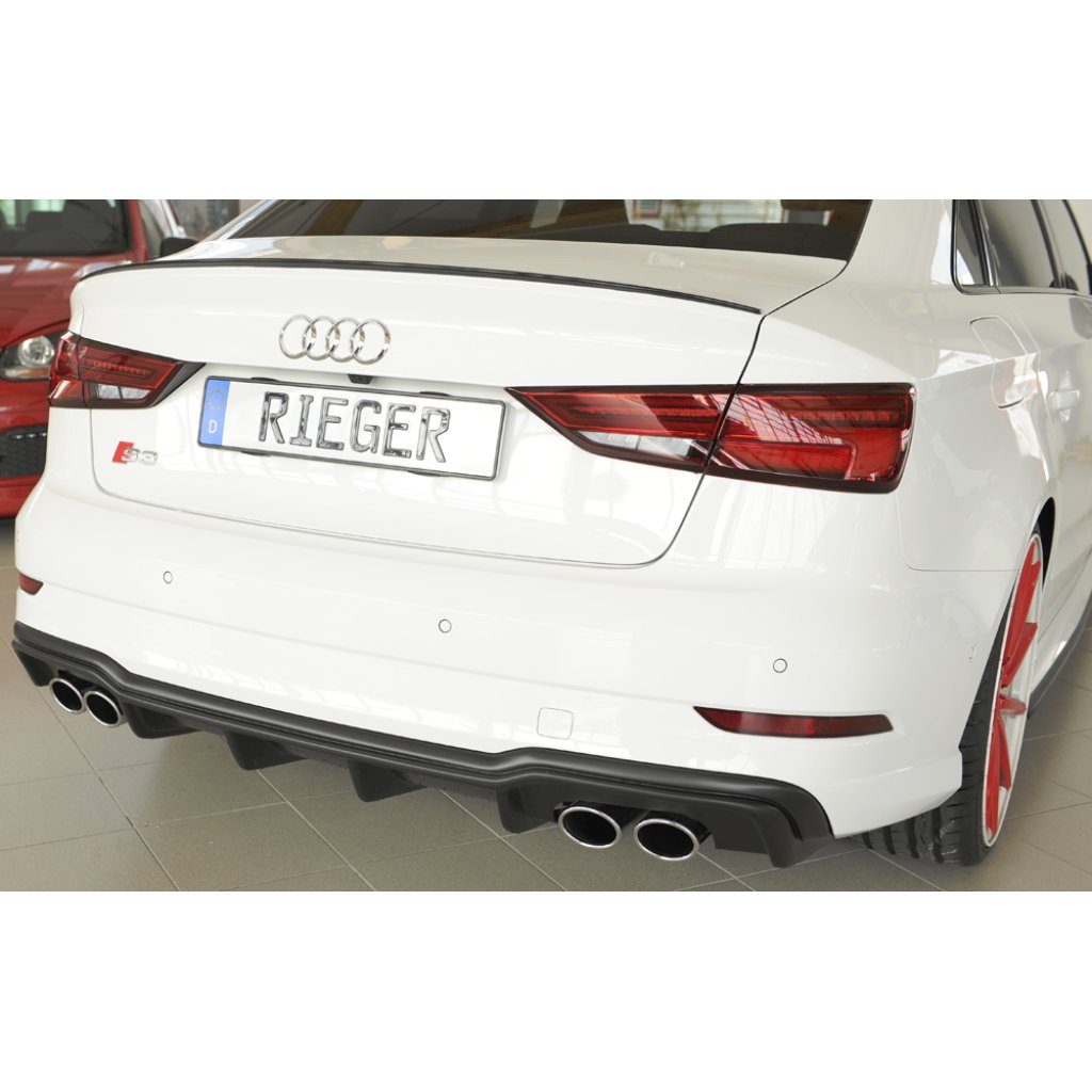 Rieger vložka zadního nárazníku pro Audi A3 S3 8V 3-dvéř. (convertible 8V7), 5-dvéř. (sedan 8VS) po faceliftu, plast ABS bez povrchové úpravy, pro orig. dvojité koncovky na obou stranách 4x90x72 mm