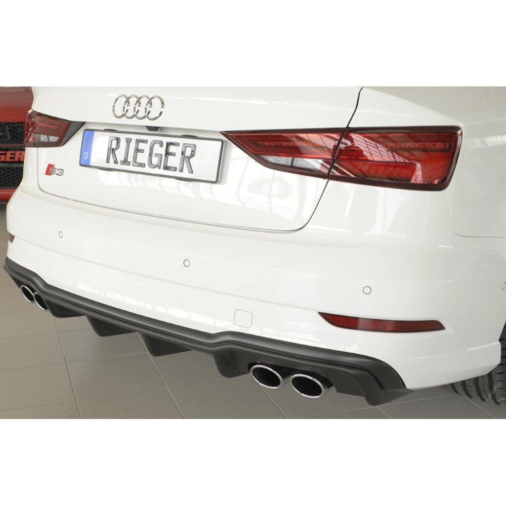 Rieger vložka zadního nárazníku pro Audi A3 S3 8V 3-dvéř. (convertible 8V7), 5-dvéř. (sedan 8VS) po faceliftu, plast ABS bez povrchové úpravy, pro orig. dvojité koncovky na obou stranách 4x90x72 mm