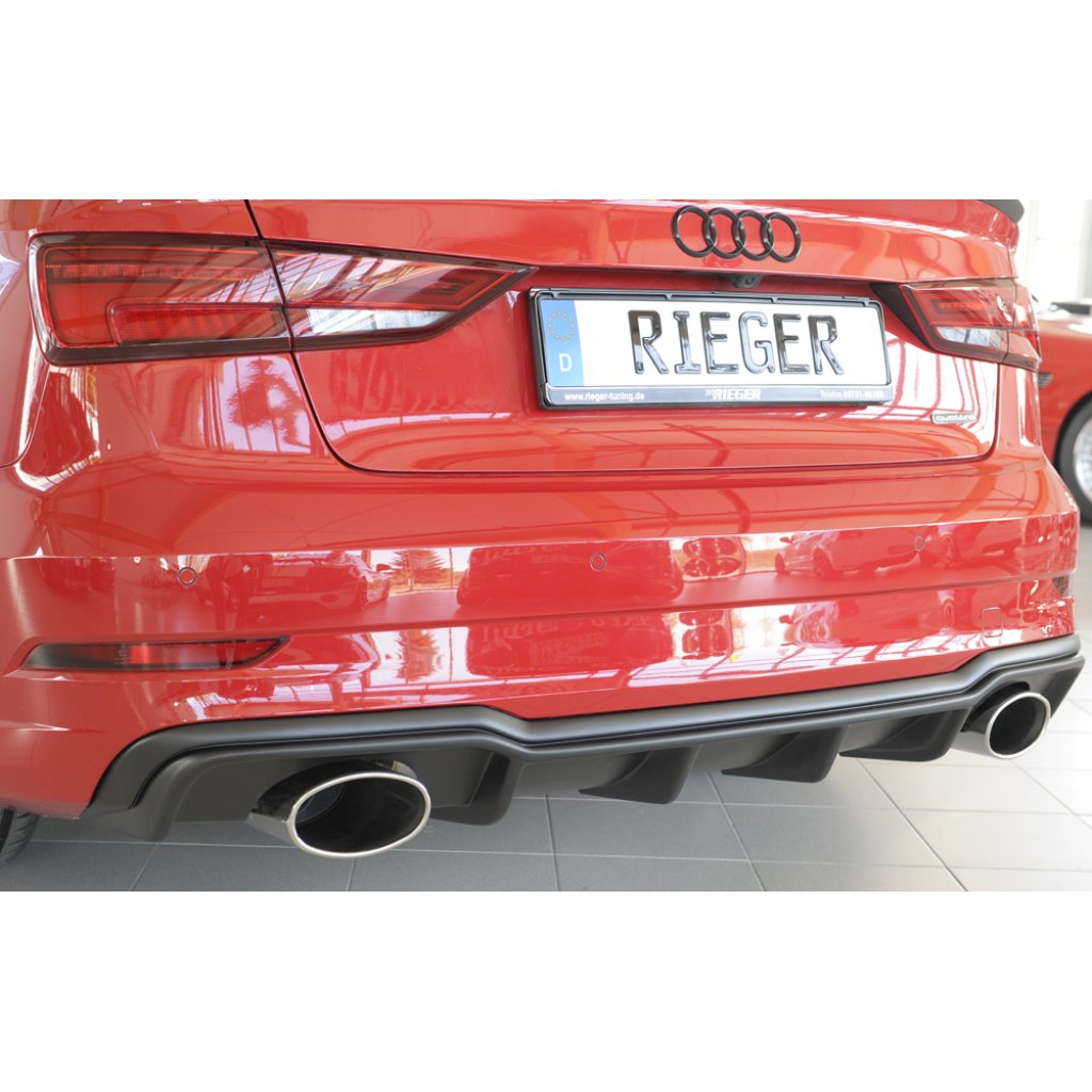Rieger vložka zadního nárazníku pro Audi A3 S3 8V 3-dvéř. (convertible 8V7), 5-dvéř. (sedan 8VS) po faceliftu, plast ABS bez povrchové úpravy, pro sportovní koncovky na obou stranách 152x95 mm