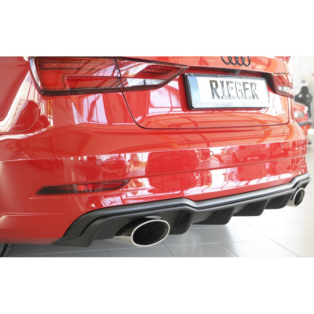Rieger vložka zadního nárazníku pro Audi A3 S3 8V 3-dvéř. (convertible 8V7), 5-dvéř. (sedan 8VS) po faceliftu, plast ABS bez povrchové úpravy, pro sportovní koncovky na obou stranách 152x95 mm