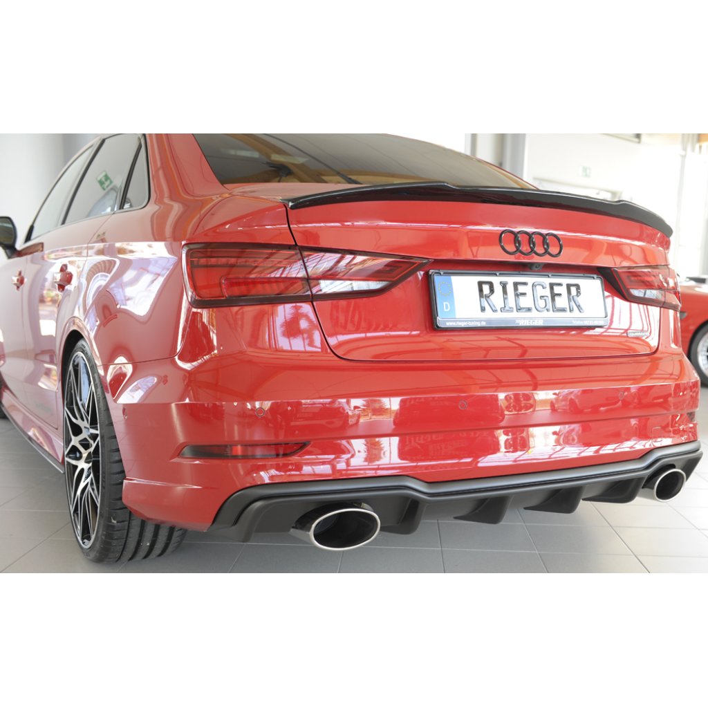 Rieger vložka zadního nárazníku pro Audi A3 S3 8V 3-dvéř. (convertible 8V7), 5-dvéř. (sedan 8VS) po faceliftu, plast ABS bez povrchové úpravy, pro sportovní koncovky na obou stranách 152x95 mm