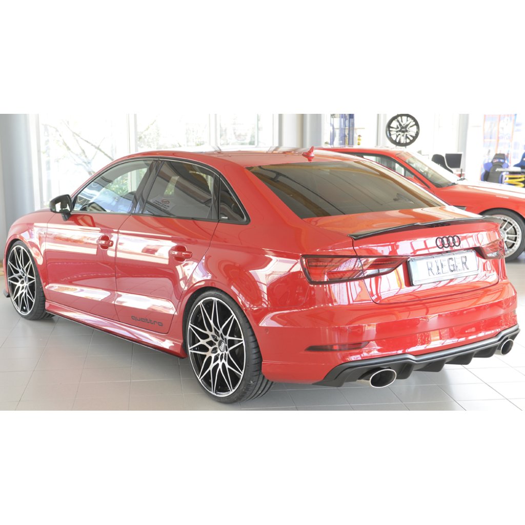 Rieger vložka zadního nárazníku pro Audi A3 S3 8V 3-dvéř. (convertible 8V7), 5-dvéř. (sedan 8VS) po faceliftu, plast ABS bez povrchové úpravy, pro sportovní koncovky na obou stranách 152x95 mm
