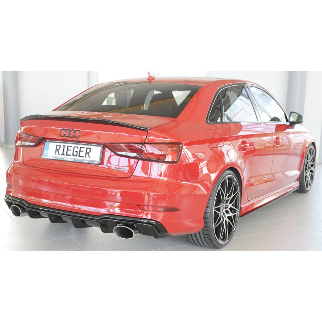 Rieger vložka zadního nárazníku pro Audi A3 S3 8V 3-dvéř. (convertible 8V7), 5-dvéř. (sedan 8VS) po faceliftu, plast ABS lakovaný do černé lesklé barvy, pro sportovní koncovky na obou stranách 152x95 mm
