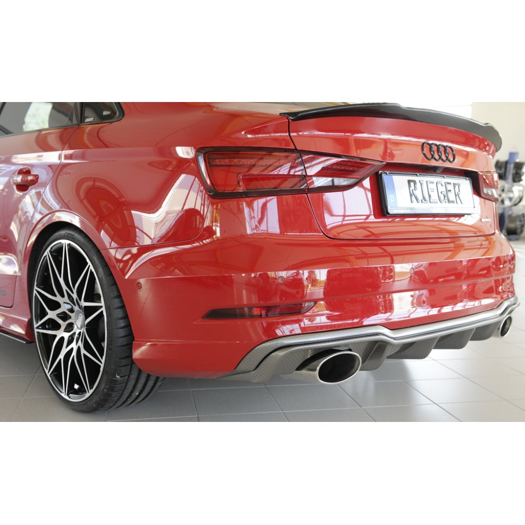 Rieger vložka zadního nárazníku pro Audi A3 S3 8V 3-dvéř. (convertible 8V7), 5-dvéř. (sedan 8VS) po faceliftu, plast ABS s povrchovou úpravou Carbon-Look, pro sportovní koncovky na obou stranách 152x95 mm