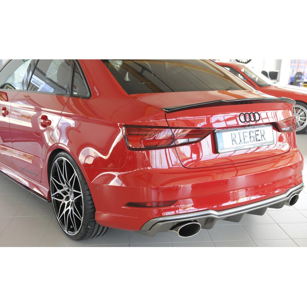 Rieger vložka zadního nárazníku pro Audi A3 S3 8V 3-dvéř. (convertible 8V7), 5-dvéř. (sedan 8VS) po faceliftu, plast ABS s povrchovou úpravou Carbon-Look, pro sportovní koncovky na obou stranách 152x95 mm