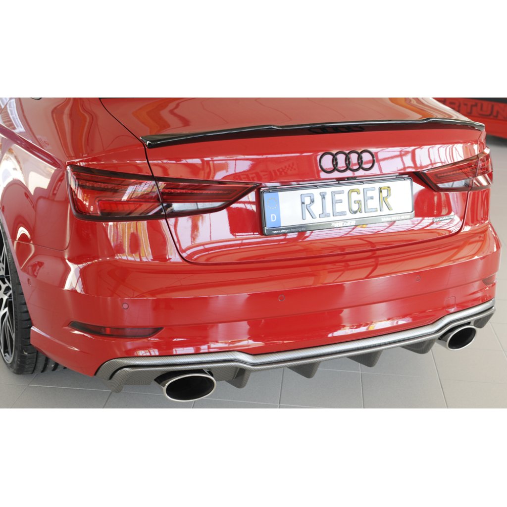 Rieger vložka zadního nárazníku pro Audi A3 S3 8V 3-dvéř. (convertible 8V7), 5-dvéř. (sedan 8VS) po faceliftu, plast ABS s povrchovou úpravou Carbon-Look, pro sportovní koncovky na obou stranách 152x95 mm
