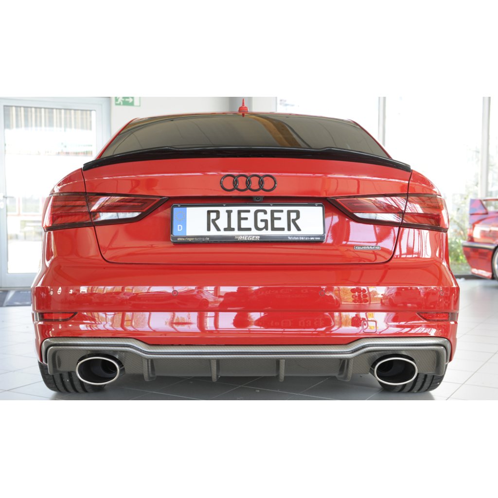 Rieger vložka zadního nárazníku pro Audi A3 S3 8V 3-dvéř. (convertible 8V7), 5-dvéř. (sedan 8VS) po faceliftu, plast ABS s povrchovou úpravou Carbon-Look, pro sportovní koncovky na obou stranách 152x95 mm