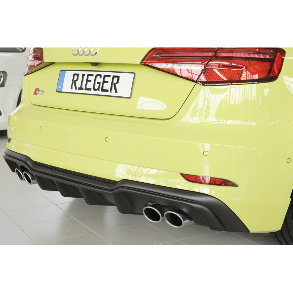 Rieger vložka zadního nárazníku pro Audi A3 S3 8V 3-dvéř. (hatchback 8V1), 5-dvéř. (sportback 8VA) po faceliftu, plast ABS bez povrchové úpravy, pro orig. dvojité koncovky na obou stranách 4x90x72 mm