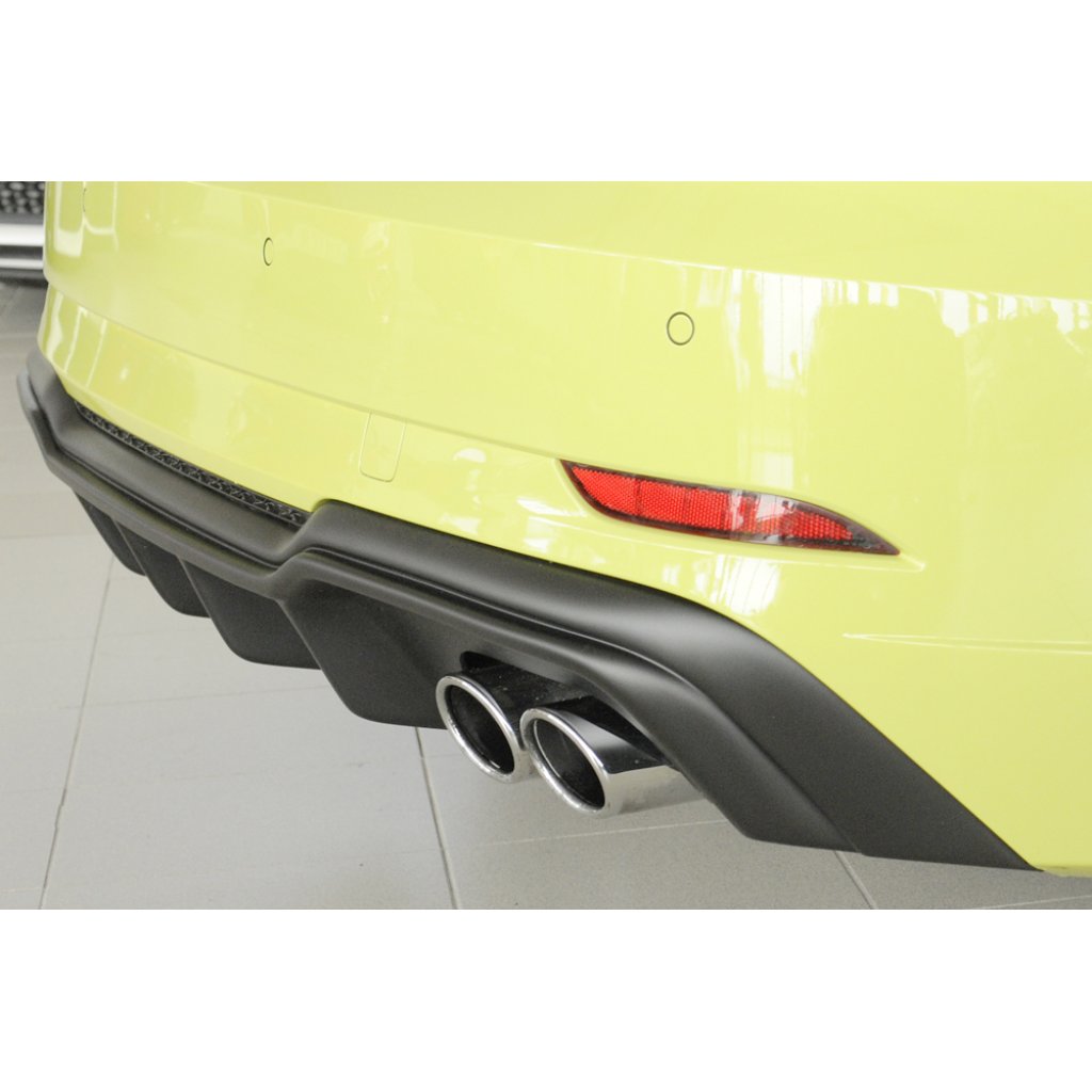 Rieger vložka zadního nárazníku pro Audi A3 S3 8V 3-dvéř. (hatchback 8V1), 5-dvéř. (sportback 8VA) po faceliftu, plast ABS bez povrchové úpravy, pro orig. dvojité koncovky na obou stranách 4x90x72 mm