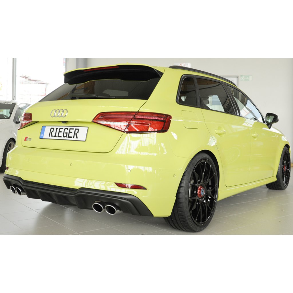 Rieger vložka zadního nárazníku pro Audi A3 S3 8V 3-dvéř. (hatchback 8V1), 5-dvéř. (sportback 8VA) po faceliftu, plast ABS bez povrchové úpravy, pro orig. dvojité koncovky na obou stranách 4x90x72 mm