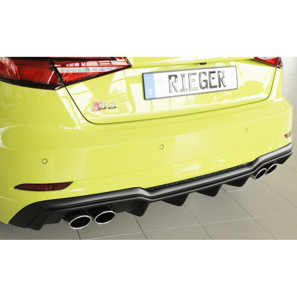 Rieger vložka zadního nárazníku pro Audi A3 S3 8V 3-dvéř. (hatchback 8V1), 5-dvéř. (sportback 8VA) po faceliftu, plast ABS bez povrchové úpravy, pro orig. dvojité koncovky na obou stranách 4x90x72 mm
