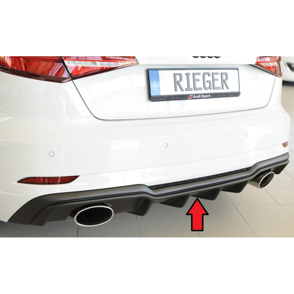 Rieger vložka zadního nárazníku pro Audi A3 S3 8V 3-dvéř. (hatchback 8V1), 5-dvéř. (sportback 8VA) po faceliftu, plast ABS bez povrchové úpravy, pro sportovní koncovky na obou stranách 152x95 mm